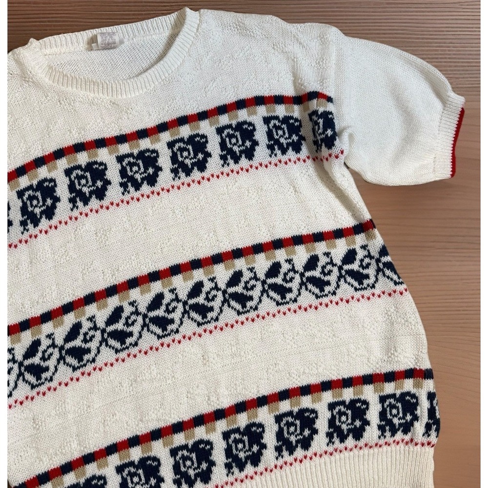Vintage 80s Act III Made in USA Knit Sweater Striped Short Sleeve Women's Large